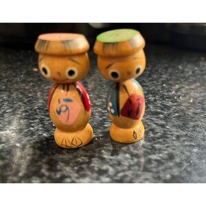 Vtg 1960s Kokeshi Pair Male Female Dolls Japanese Wooden Doll Hand Painted Japan